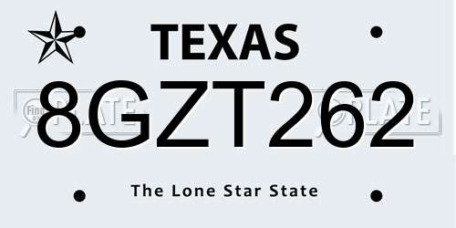 8GZT262 Texas License Plate
