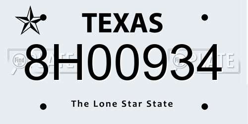8H00934 Texas License Plate