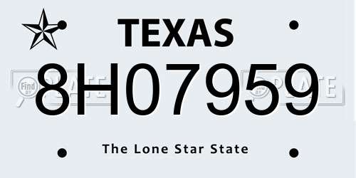 8H07959 Texas License Plate
