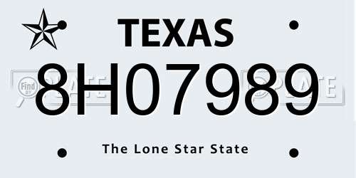 8H07989 Texas License Plate