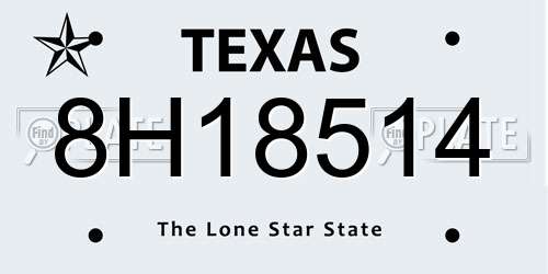 8H18514 Texas License Plate