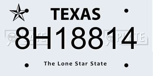 8H18814 Texas License Plate