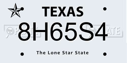 8H65S4 Texas License Plate