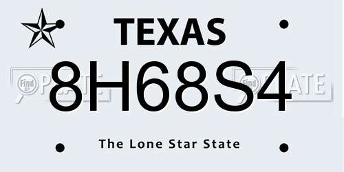 8H68S4 Texas License Plate