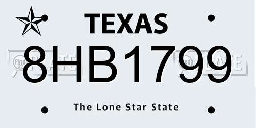 8HB1799 Texas License Plate