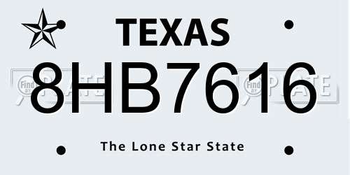 8HB7616 Texas License Plate