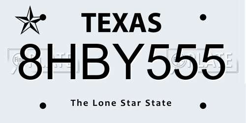 8HBY555 Texas License Plate