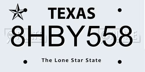 8HBY558 Texas License Plate