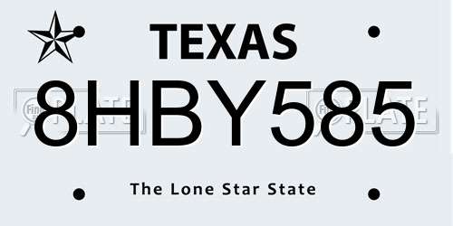 8HBY585 Texas License Plate