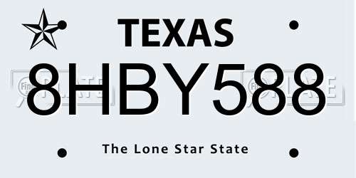 8HBY588 Texas License Plate