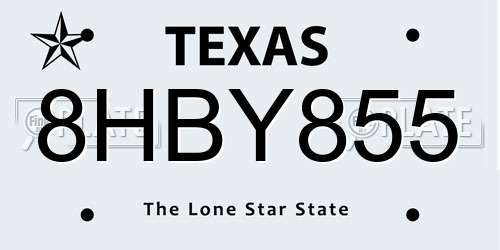 8HBY855 Texas License Plate