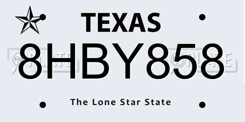 8HBY858 Texas License Plate