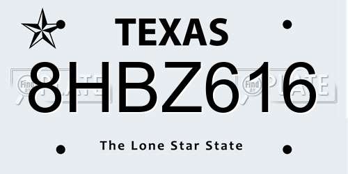 8HBZ616 Texas License Plate
