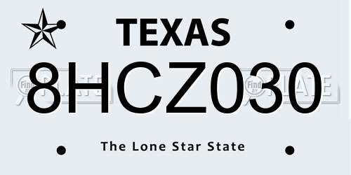 8HCZ030 Texas License Plate