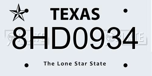 8HD0934 Texas License Plate