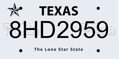 8HD2959 Texas License Plate