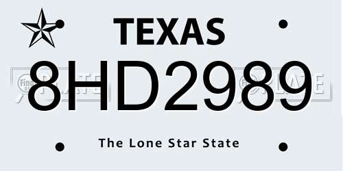 8HD2989 Texas License Plate