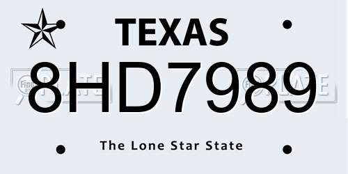 8HD7989 Texas License Plate