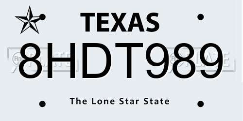 8HDT989 Texas License Plate