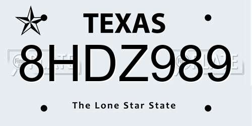 8HDZ989 Texas License Plate