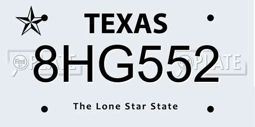 8HG552 Texas License Plate
