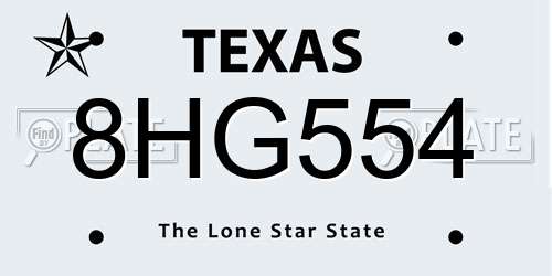 8HG554 Texas License Plate