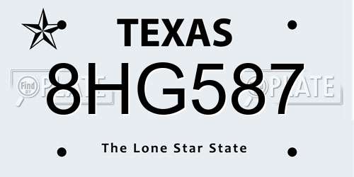 8HG587 Texas License Plate