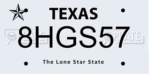 8HGS57 Texas License Plate
