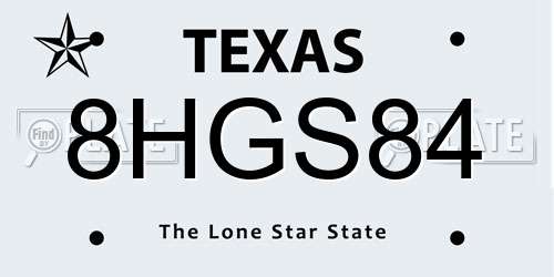 8HGS84 Texas License Plate