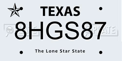8HGS87 Texas License Plate