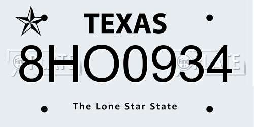 8HO0934 Texas License Plate