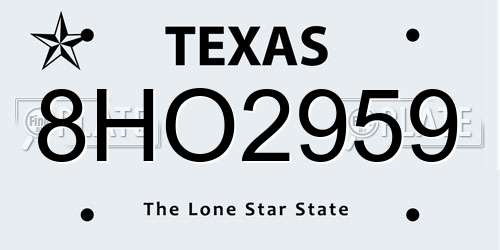 8HO2959 Texas License Plate