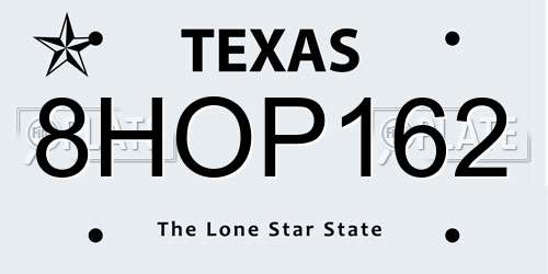 8HOP162 Texas License Plate