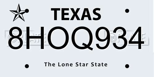 8HOQ934 Texas License Plate