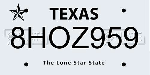 8HOZ959 Texas License Plate