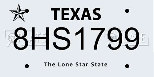 8HS1799 Texas License Plate