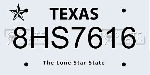 8HS7616 Texas License Plate