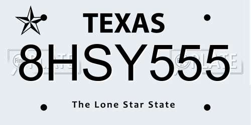 8HSY555 Texas License Plate