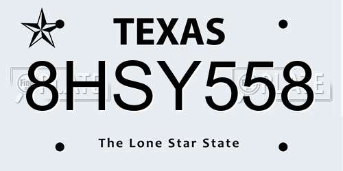 8HSY558 Texas License Plate