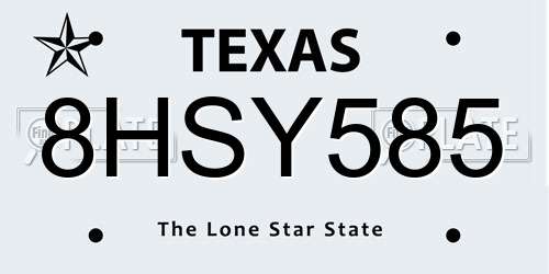 8HSY585 Texas License Plate