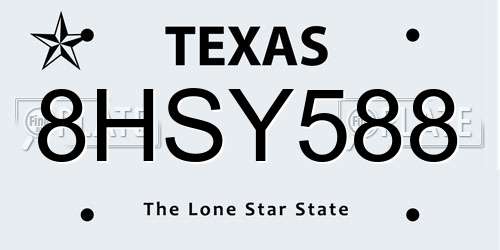 8HSY588 Texas License Plate