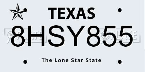 8HSY855 Texas License Plate