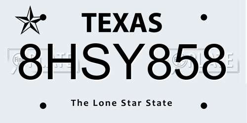 8HSY858 Texas License Plate