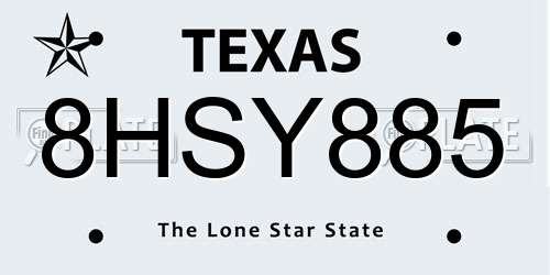 8HSY885 Texas License Plate