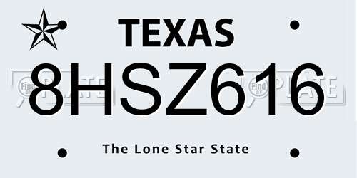 8HSZ616 Texas License Plate