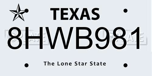 8HWB981 Texas License Plate