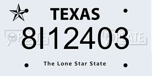 8I12403 Texas License Plate
