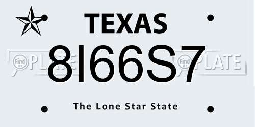 8I66S7 Texas License Plate