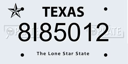 8I85012 Texas License Plate