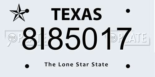 8I85017 Texas License Plate